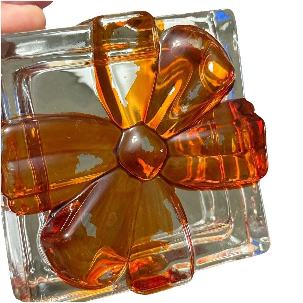 Vintage Glass Present Trinket Boxes Red & Orange Ribbon Gift Box Lot of 2